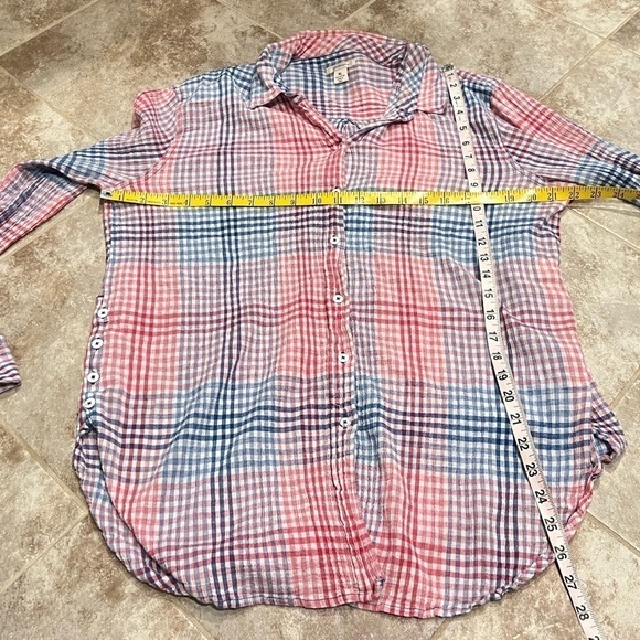 Westbound Red White Blue Plaid Long Sleeve Button Down Cotton Top XL - Picture 3 of 7